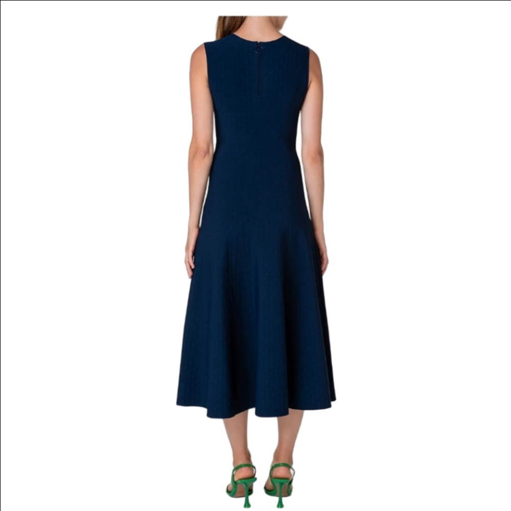 Akris punto Knit Jacquard Midi-Dress Size 16 Navy - Picture 2 of 14